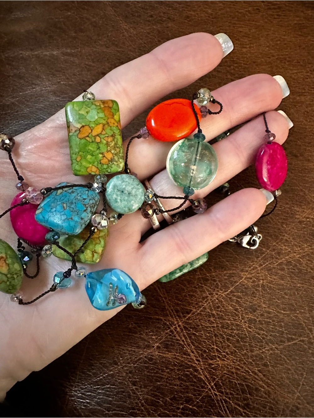 Artisan Multicolor Beaded Necklace with Turquoise, Pink & Orange Accents